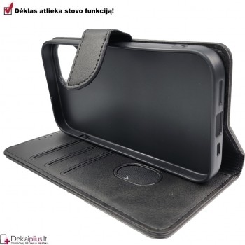 Dirbtinos odos dėklas su 4 skyreliais - juodas Apple Iphone 15 Dirbtinos odos dėklas su 4 skyreliais - juodas Apple Iphone 15